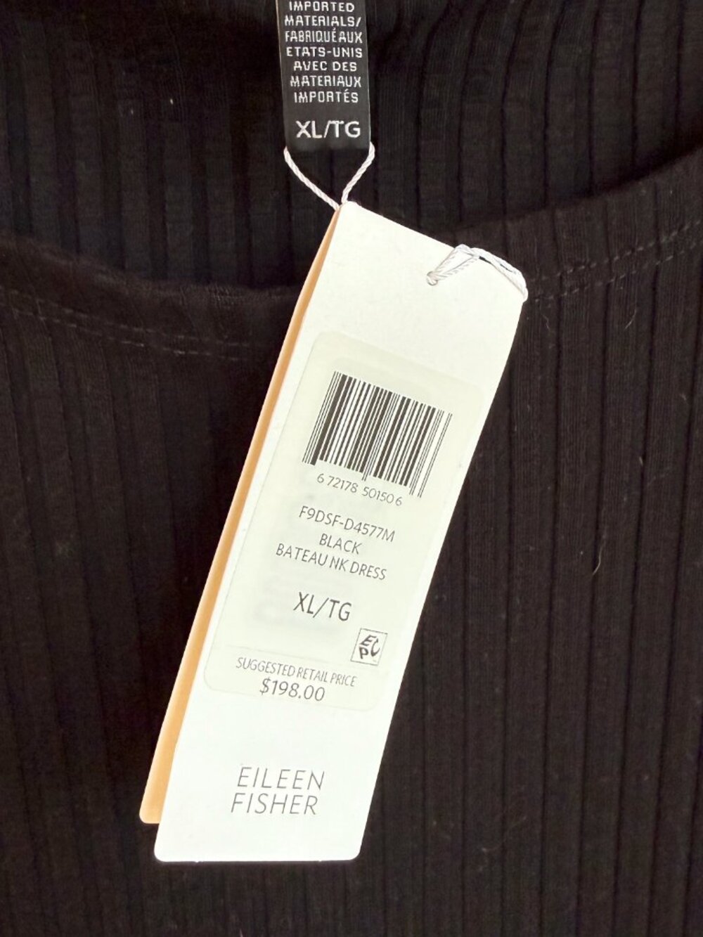 Eileen Fisher Black Bateau Neck Rib Knit Dress - Picture 3 of 6